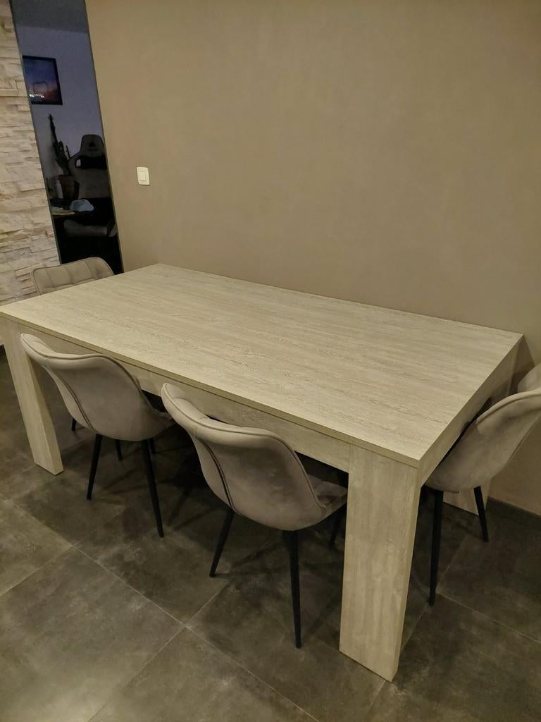 Eetkamerset: dressoir, barkast, tafel+stoelen zilver eik, Huis en Inrichting, Ophalen