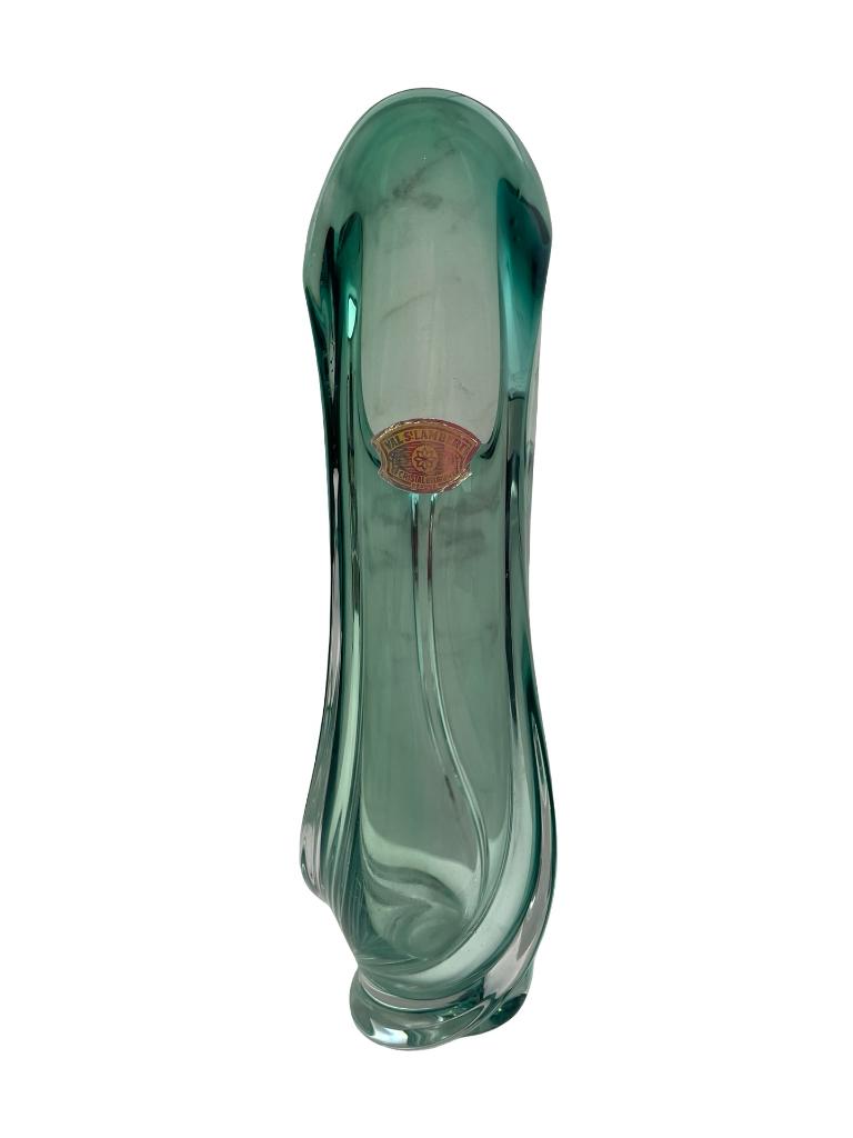 Vase Val Saint Lambert vert cristal signé 36 cm, Antiquités & Art, Enlèvement ou Envoi