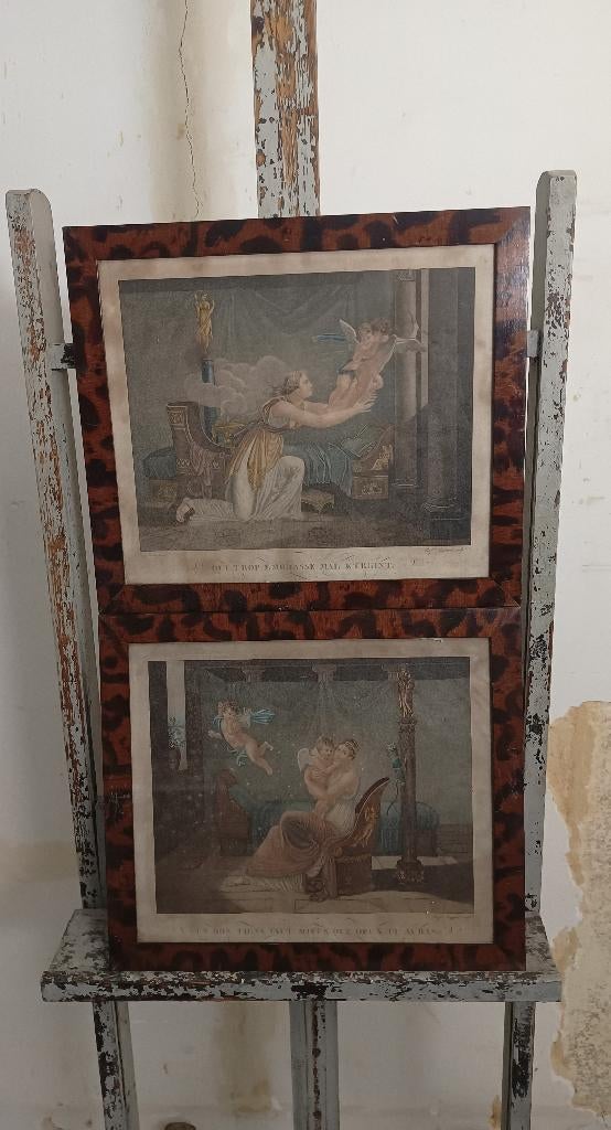 Twee gravures met Franse spreuken - Parfait Augrand, Ophalen of Verzenden