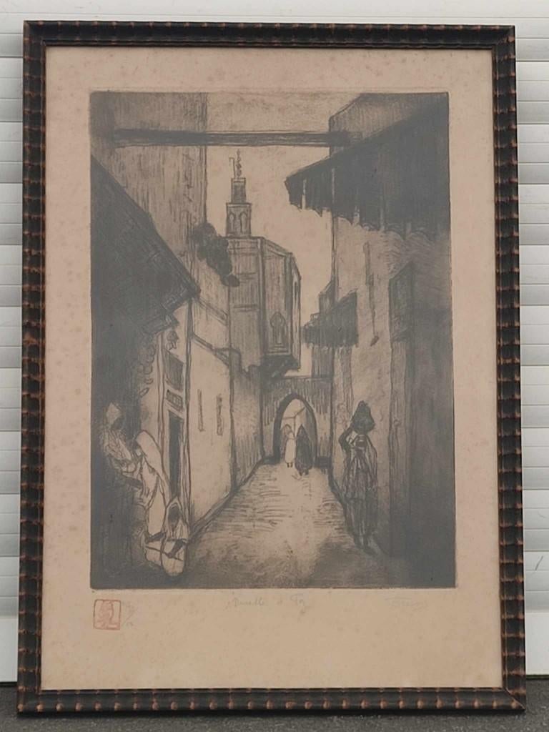 Gravure ruelle signe Jehan frison, Antiquités & Art, Enlèvement ou Envoi