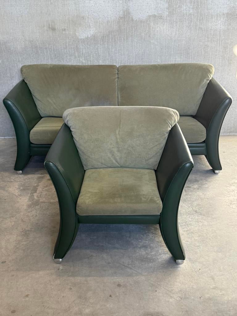 Leder alcantara canape of zetel en club, Huis en Inrichting, Zetels | Zetels, Ophalen, Gebruikt, Driepersoons, Rechte bank