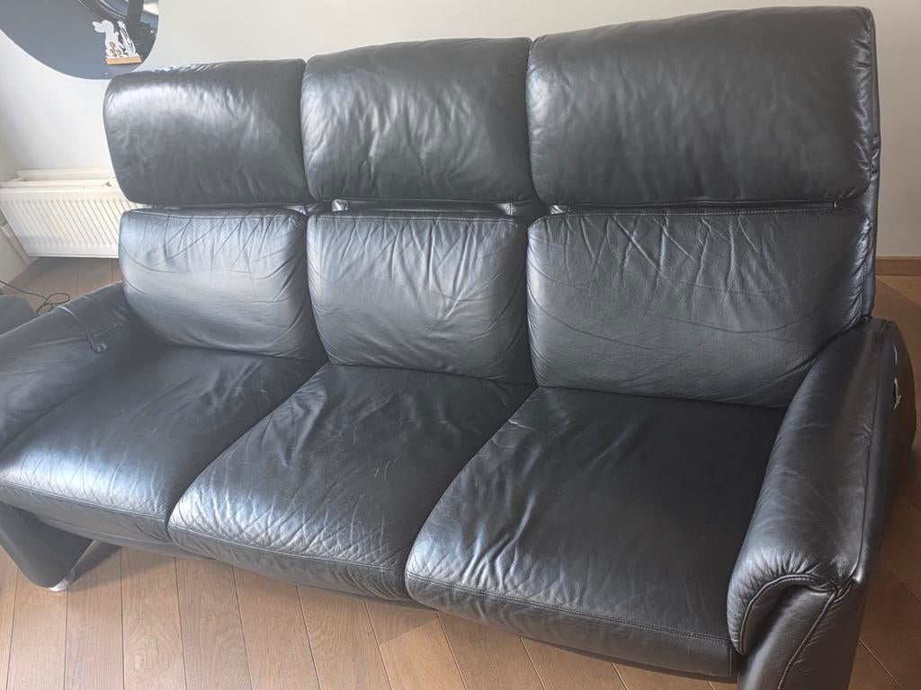 Lederen 3zit-zetel met elektrische relaxfunctie, Ophalen, Gebruikt, Driepersoons, Leer