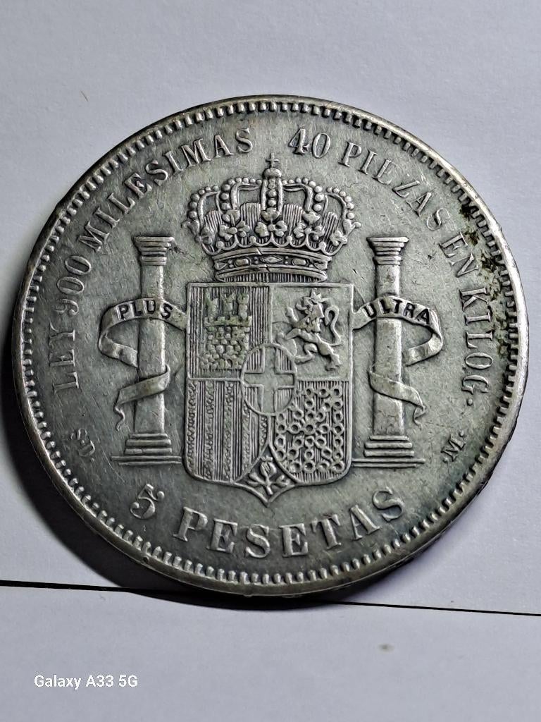 Espagne 5 pesetas Alphonse XII 1871 , une fausse pièce, Enlèvement ou Envoi, Monnaie en vrac
