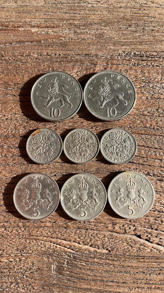 Lot de pièces britanniques — 5 p, 6 p et 10 p — Années 60-70, Enlèvement ou Envoi, Autres pays, Série