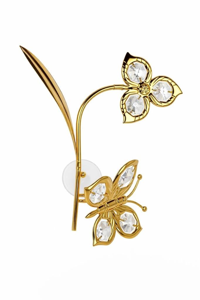 24K Vergulde Vlinder & Bloem met Kristallen | Luxe Cadeau, Huis en Inrichting, Woonaccessoires | Overige, Verzenden, Nieuw, Goud