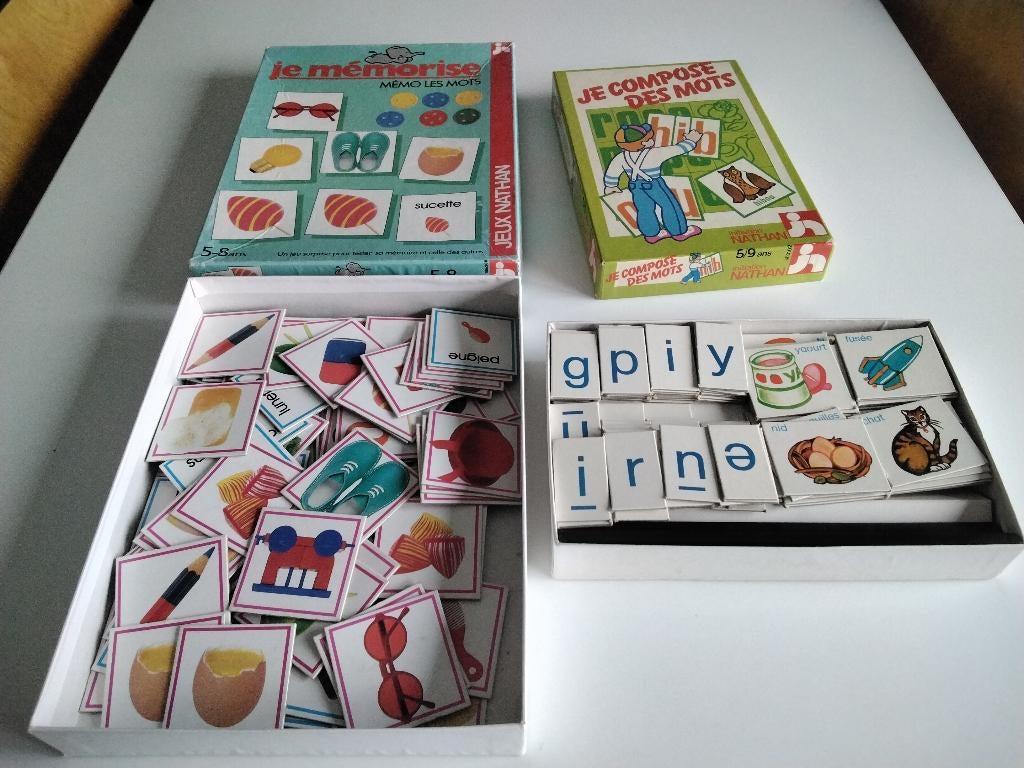 Lot 2 jeux éducatifs mémorisation & composition mots NATHAN, Ophalen of Verzenden, Gebruikt, Taal en Lezen