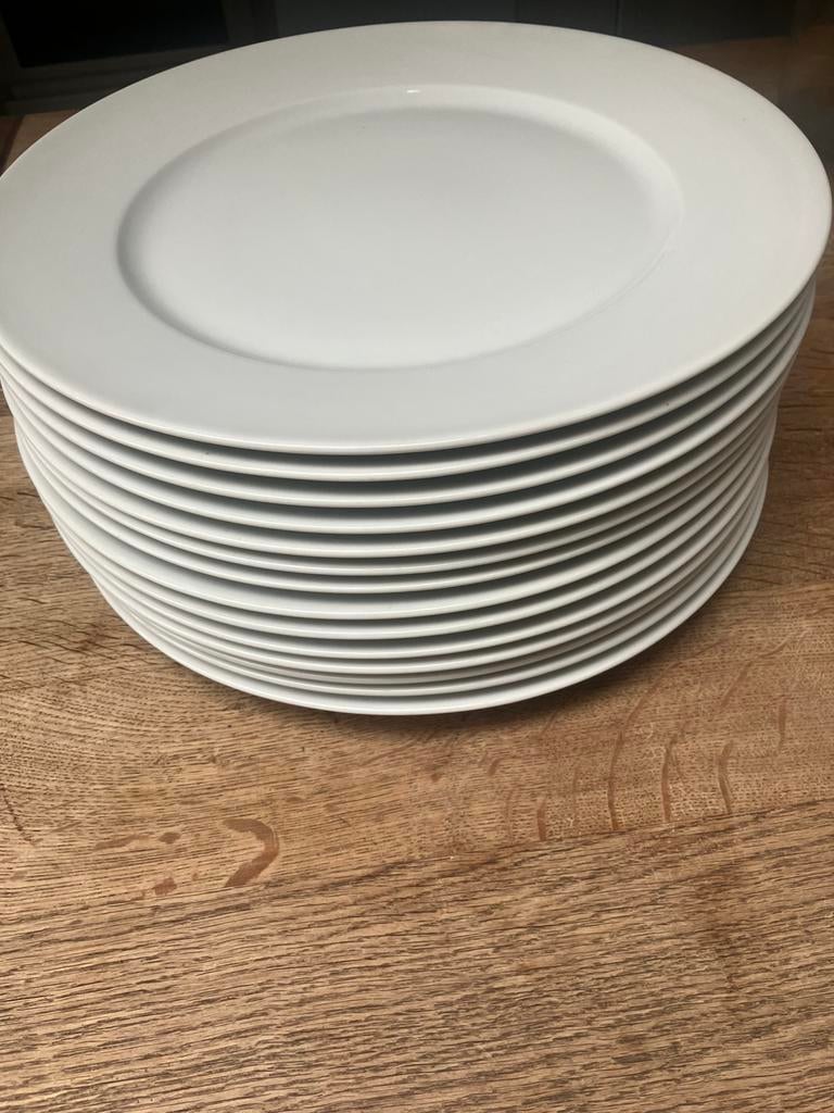 14 grote witte eetborden, Huis en Inrichting, Keuken | Servies, Ophalen, Zo goed als nieuw, Bord(en)