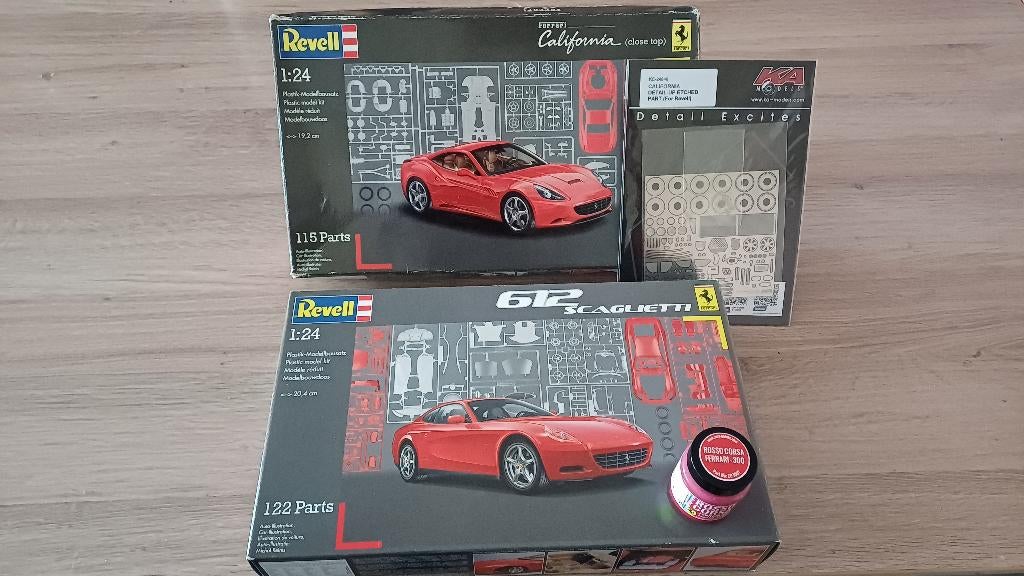 [1/24] Revell - Ferrari 612 Scaglietti & California + extras, Hobby en Vrije tijd, Modelbouw | Auto's en Voertuigen, Auto, Revell