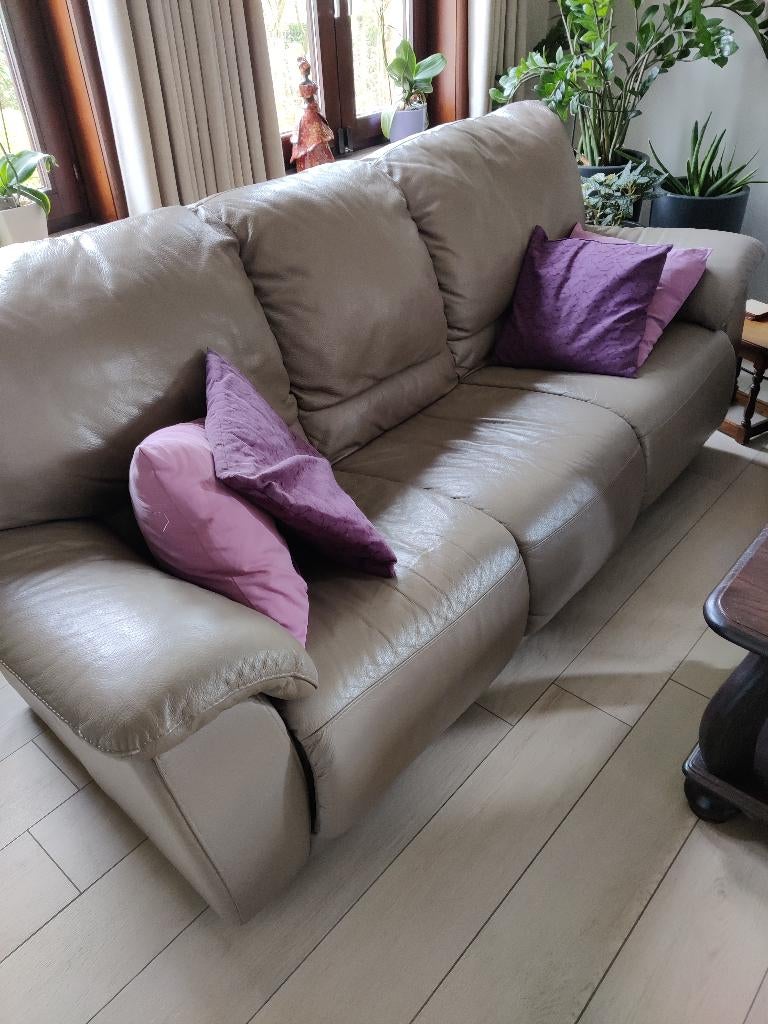 Lederen driezit, Ophalen, Gebruikt, Driepersoons, Rechte bank