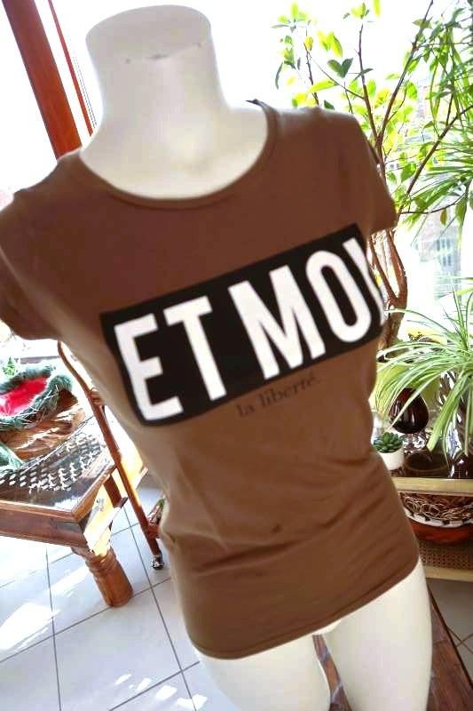 tekst T-shirt: ET MOI, la liberté, Groggy by JBC, Bruin, Ophalen of Verzenden, Zo goed als nieuw