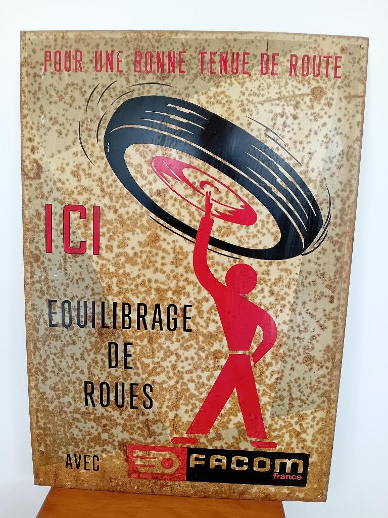 Panneau d'affichage métallique FACOM alignant les pneus, Collections, Enlèvement ou Envoi, Utilisé, Panneau publicitaire