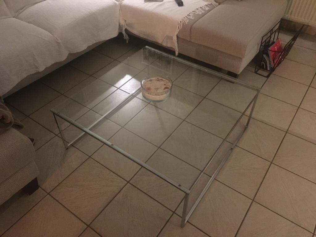 Table salon en verre 92x92, Enlèvement, Comme neuf, Verre