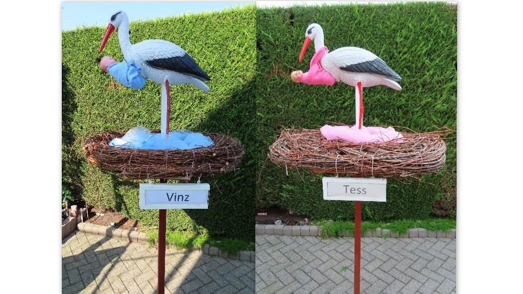 3d ooievaar op nest met baby in doek om zijn hals, Kinderen en Baby's, Kraamcadeaus en Geboorteborden, Ophalen, Nieuw, Geboortebord