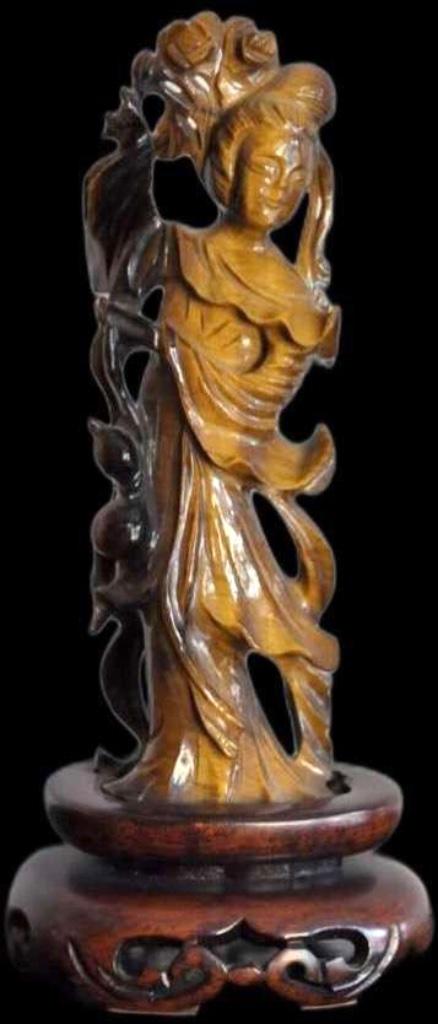 Tijgeroog Beeld Kwan Yin Antiek Edelsteen Tijger Oog, Antiek en Kunst, Verzenden