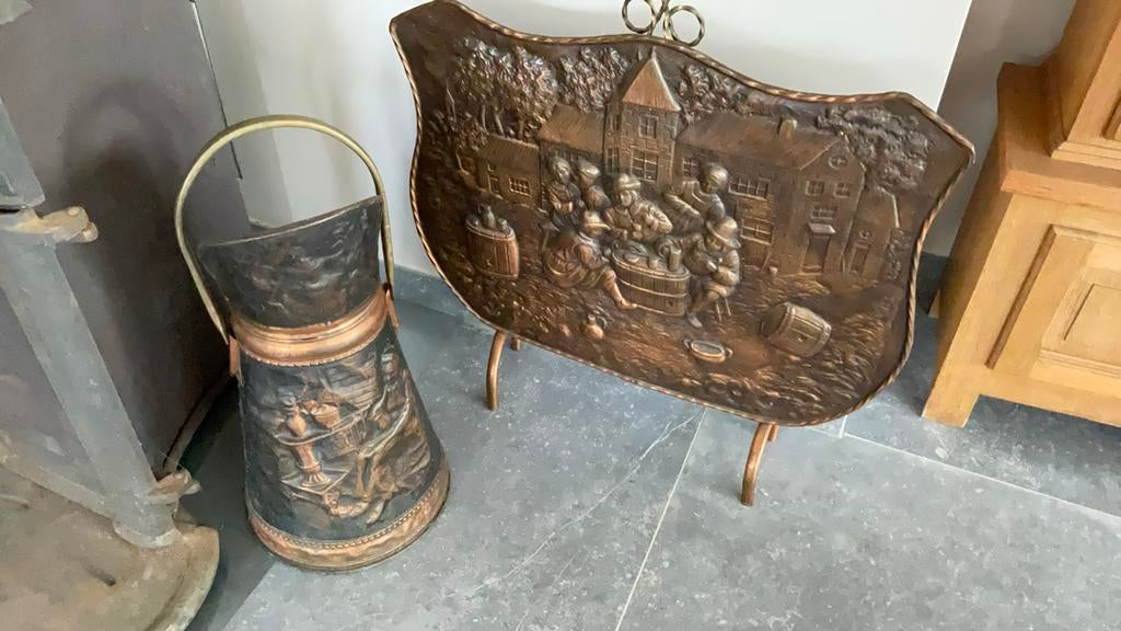Kolenemmer en vuurscherm, Antiek en Kunst, Ophalen, Koper