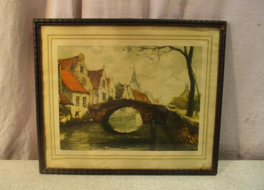 Belle Gravure Ancienne 'Vieux Bruges' - Van Doorn, Antiquités & Art, Enlèvement ou Envoi