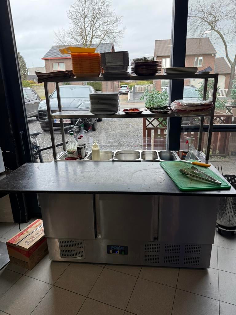 Professionele RVS koelwerkbank – Horeca toonbank met vitrine, Ophalen, Gebruikt, Koelen en Vriezen