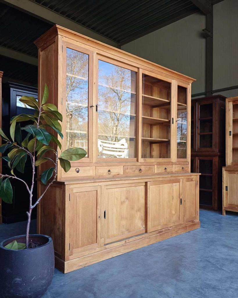 Grote winkelkast | Brede winkelvitrine teakhout #9423, Ophalen of Verzenden