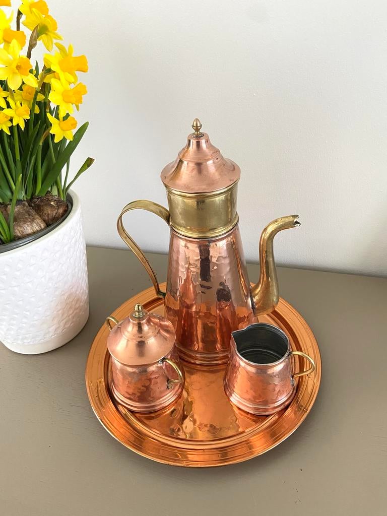 Vintage Vlaamse koffiesets van koper en messing, Ophalen