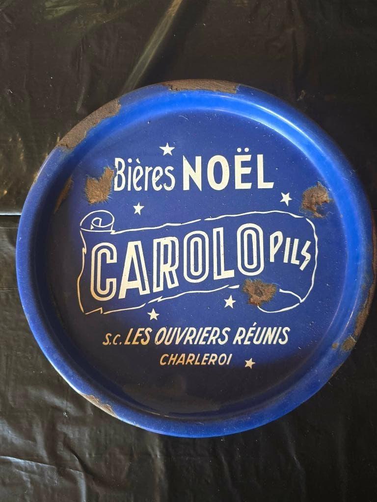 Plateau émaillée Bieres Noël Carolo pils, Enlèvement ou Envoi, Utilisé, Panneau, Plaque ou Plaquette publicitaire