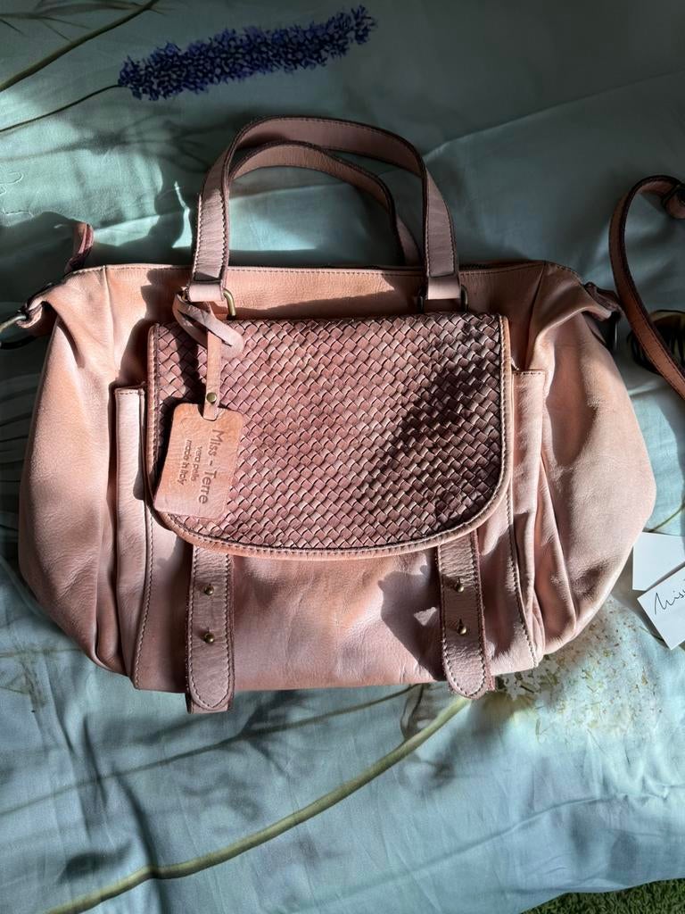 Sac à main de travail/sac pour ordinateur en cuir vieux rose, Bijoux, Sacs & Beauté, Enlèvement ou Envoi, Utilisé, Rose, Sac à main