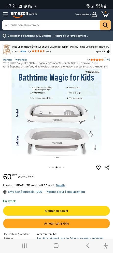 Baignoire bebe pliable avec son support casi neuf TWISTSHAKE, Enfants & Bébés, Bains & Soins, Enlèvement, Comme neuf, Baignoire