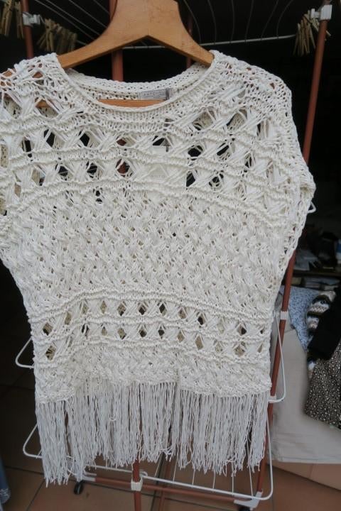 Debardeur nieuw grove brei franjes Antonelli mt 42-44, Wit, Maat 42/44 (L), Nieuw, Ophalen of Verzenden