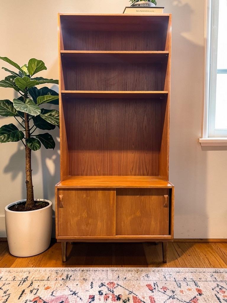 vintage houten boekenkast / leggerkast / vitrine, Antiek en Kunst, Curiosa en Brocante, Ophalen