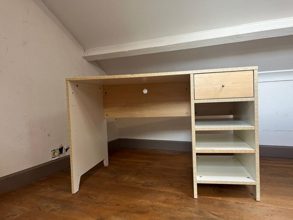 Bureau pratique en bois clair avec tiroir, poches et entrée, Enlèvement