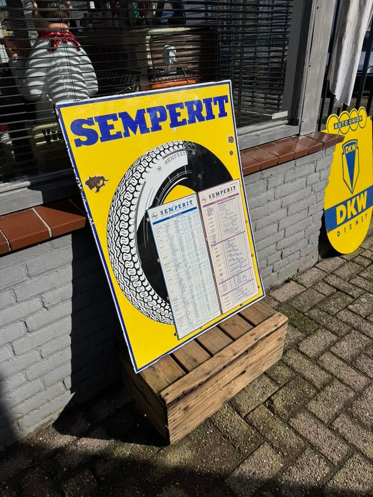 Panneau d'affichage émaillé pour pneus SEMPERIT, Enlèvement, Utilisé, Panneau publicitaire