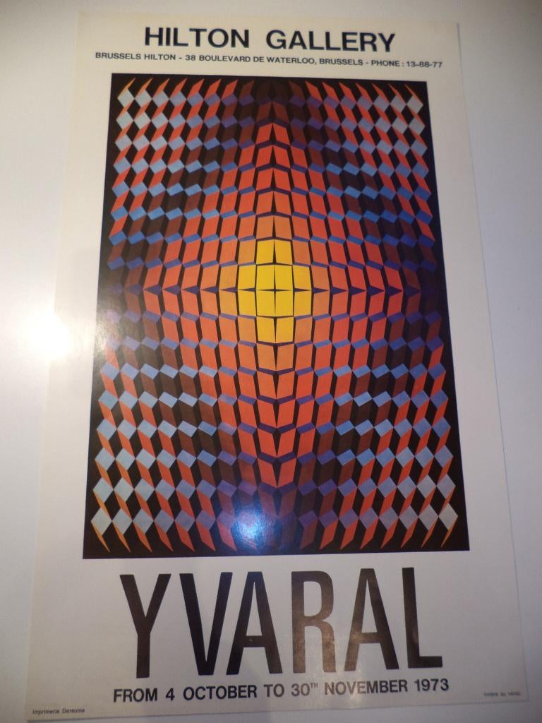 1973 YVARAL Hilton Gallery VASARELY zeefdruk affiche poster, Ophalen of Verzenden