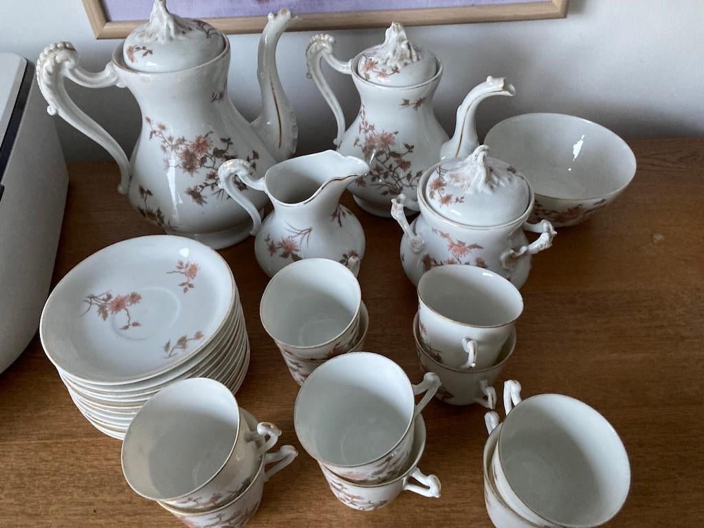 Antiek DFB Baudour koffie-theeservies – Belgisch porselein, Ophalen of Verzenden