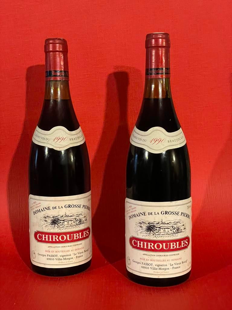 2x Chiroubles 1990 Franse wijn vintage flessen, Verzamelen, Wijnen, Ophalen of Verzenden, Zo goed als nieuw, Rode wijn