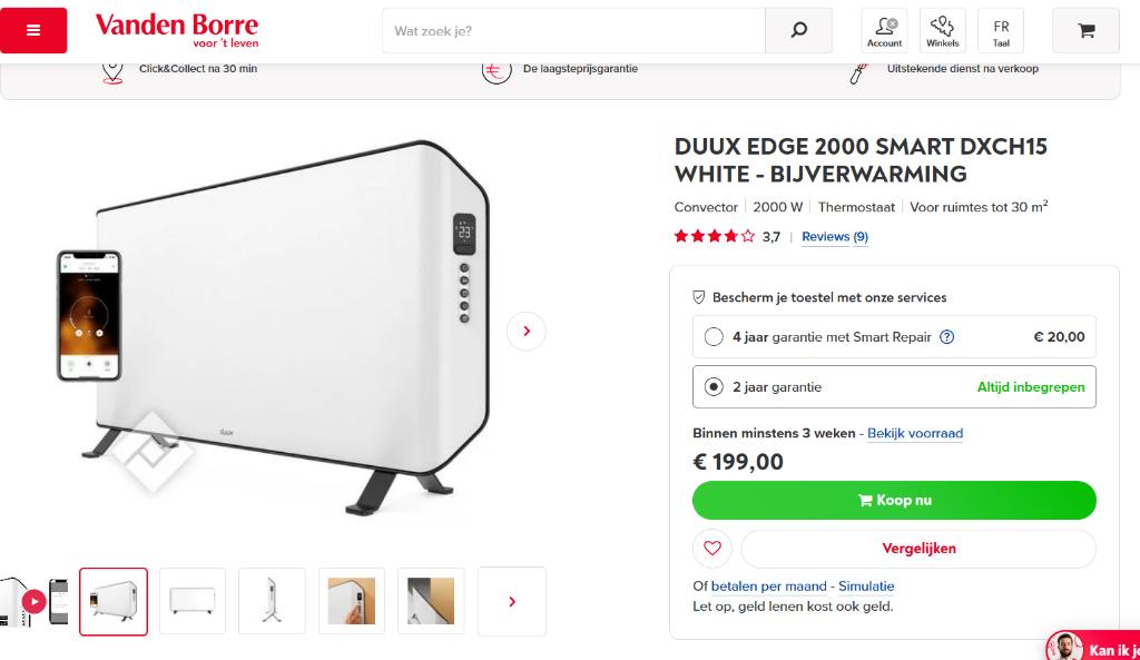 Verwarmingskachel 2000W Duux, Ophalen of Verzenden, Nieuw