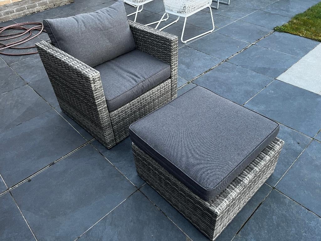 Fauteuil de jardin Exterioo GIO avec coussins gris, Jardin & Terrasse, Enlèvement, Utilisé, Osier, Chaise