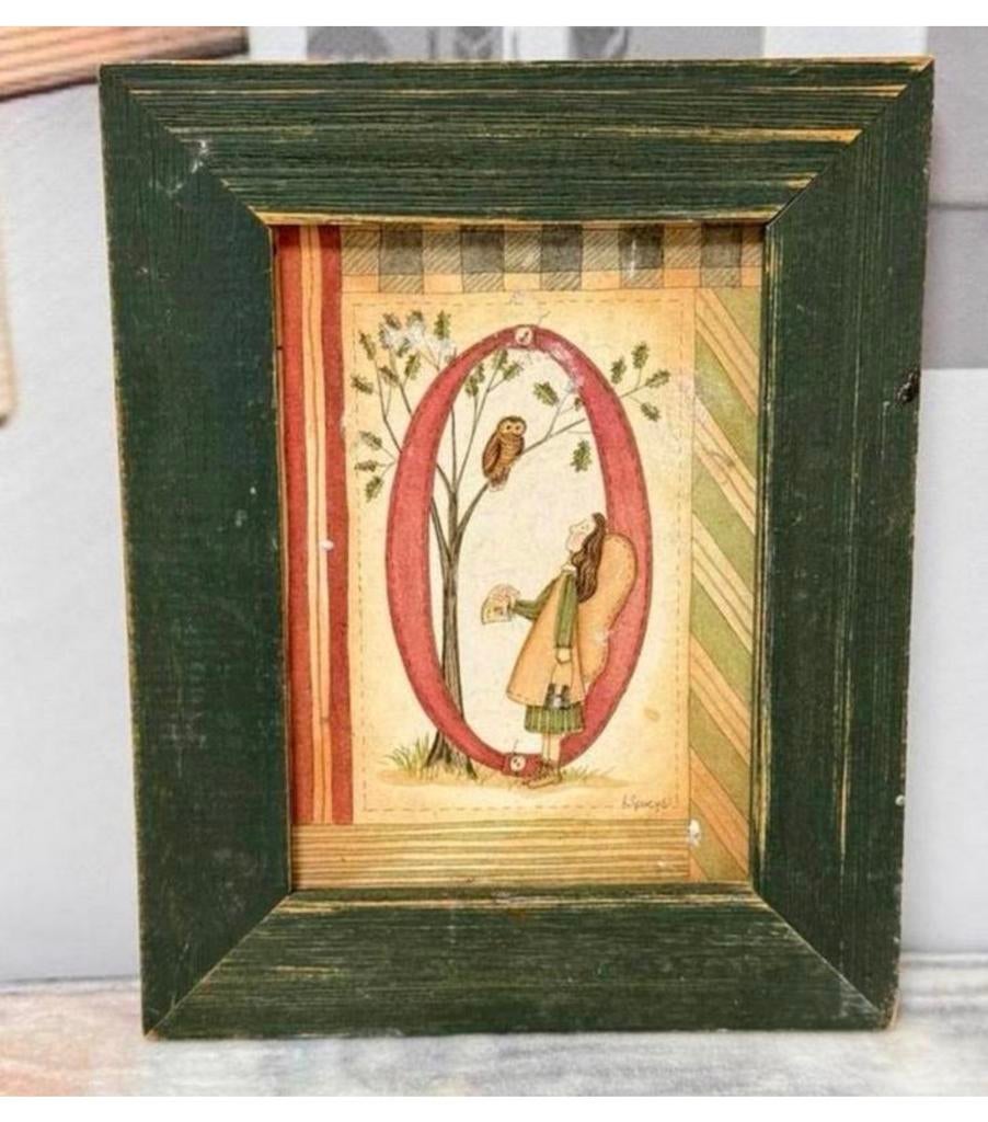 Angel Engel uil O By Linda Spivey Vintage hout houten lijst, Antiek en Kunst, Ophalen of Verzenden