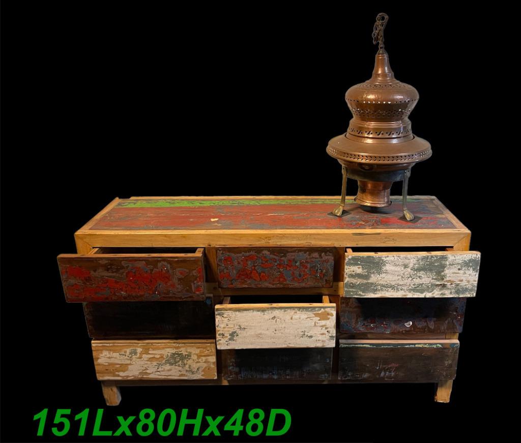 Buffet commode en bois de bateaux asiatiques recyclés, 25 à 50 cm, 5 tiroirs ou plus, Moins de 100 cm, 100 à 150 cm
