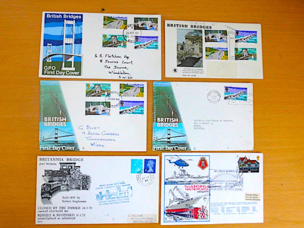 Royaume-Uni : 6 FDC britanniques : Bridges (1968 - 1975), Enlèvement ou Envoi