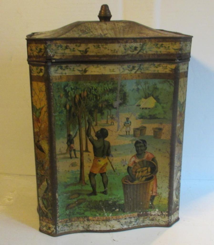 ancienne boîte à cacao coloniale en étain de Bensdorp Bekker, Envoi