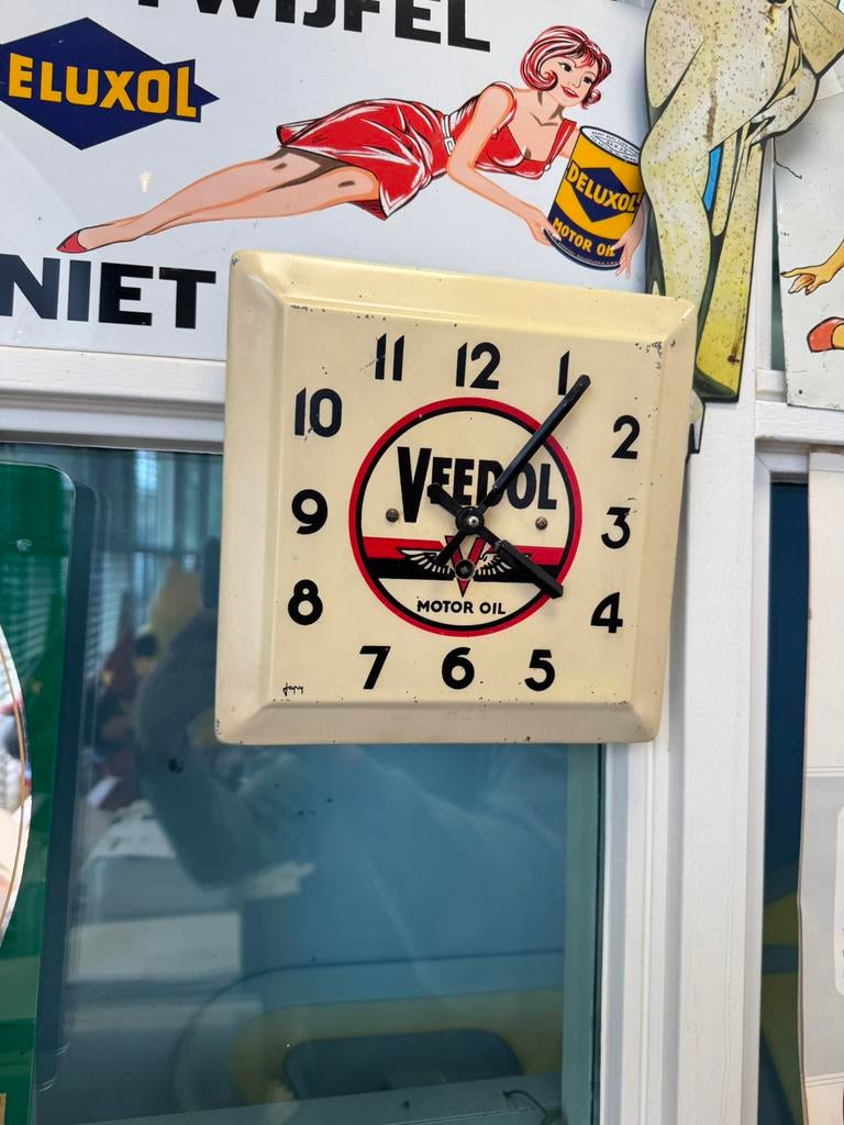 Horloge publicitaire ancienne VEEDOL, Collections, Enlèvement ou Envoi, Utilisé, Panneau publicitaire