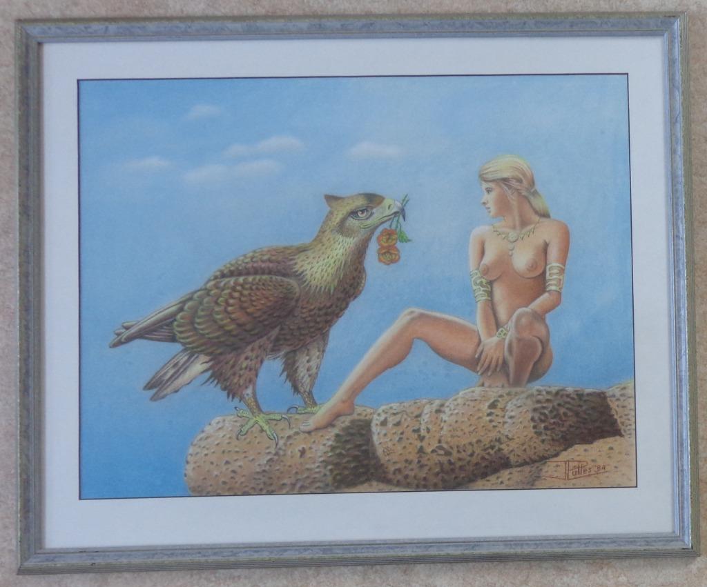 J. PULLES / NAAKTE VROUW ADELAAR / ORIGINEEL / 65x79cm KADER, Antiquités & Art, Enlèvement