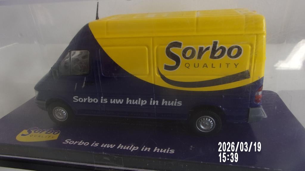 RARE! MERCEDES SPRINTER "SORBO".1/43 COMME NEUVE,VITRINE, Ophalen of Verzenden, Zo goed als nieuw, Auto, Overige merken