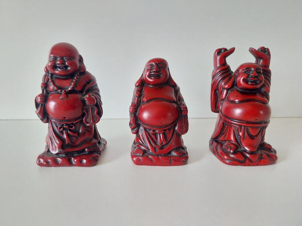 3 verschillende Lachende Boeddha beeldjes 6,5cm hoog, Enlèvement ou Envoi, Comme neuf