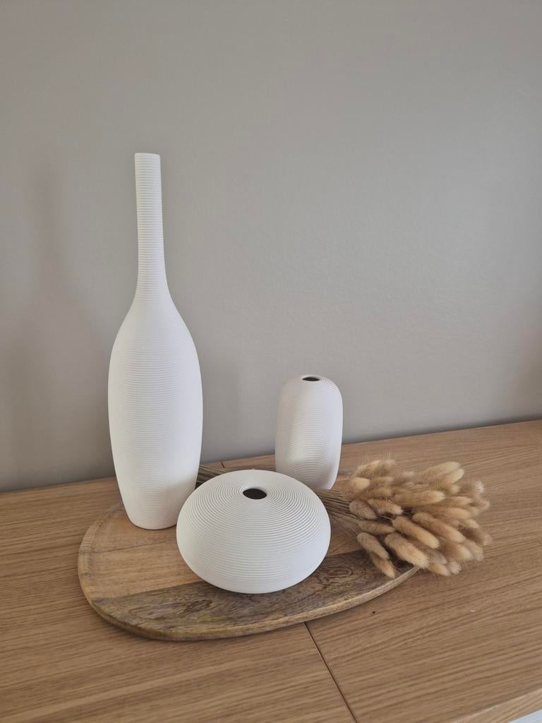 Set de 3 vases striés, Maison & Meubles, Neuf, Blanc, Poterie ou Porcelaine, Moins de 50 cm