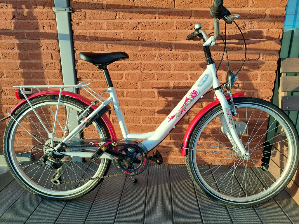 Kinderfiets Golden Lion 24” Wit/Roze, Vitesses, 24 pouces, Comme neuf, Enlèvement