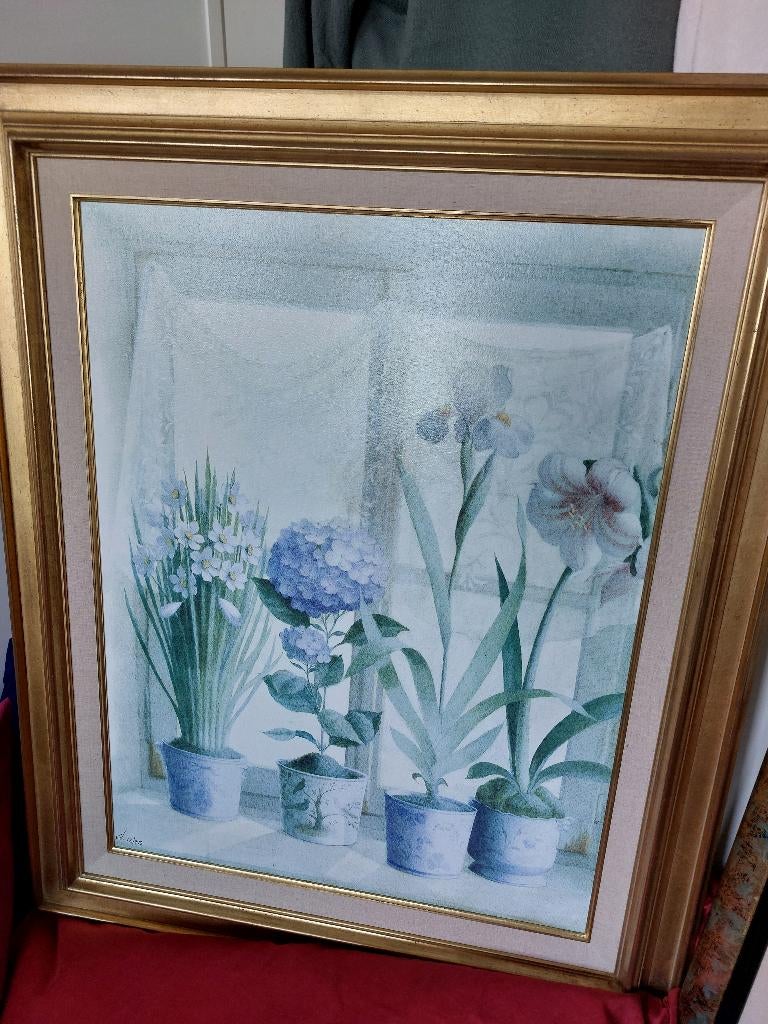 Gravure met bloemen in een gouden frame, Ophalen