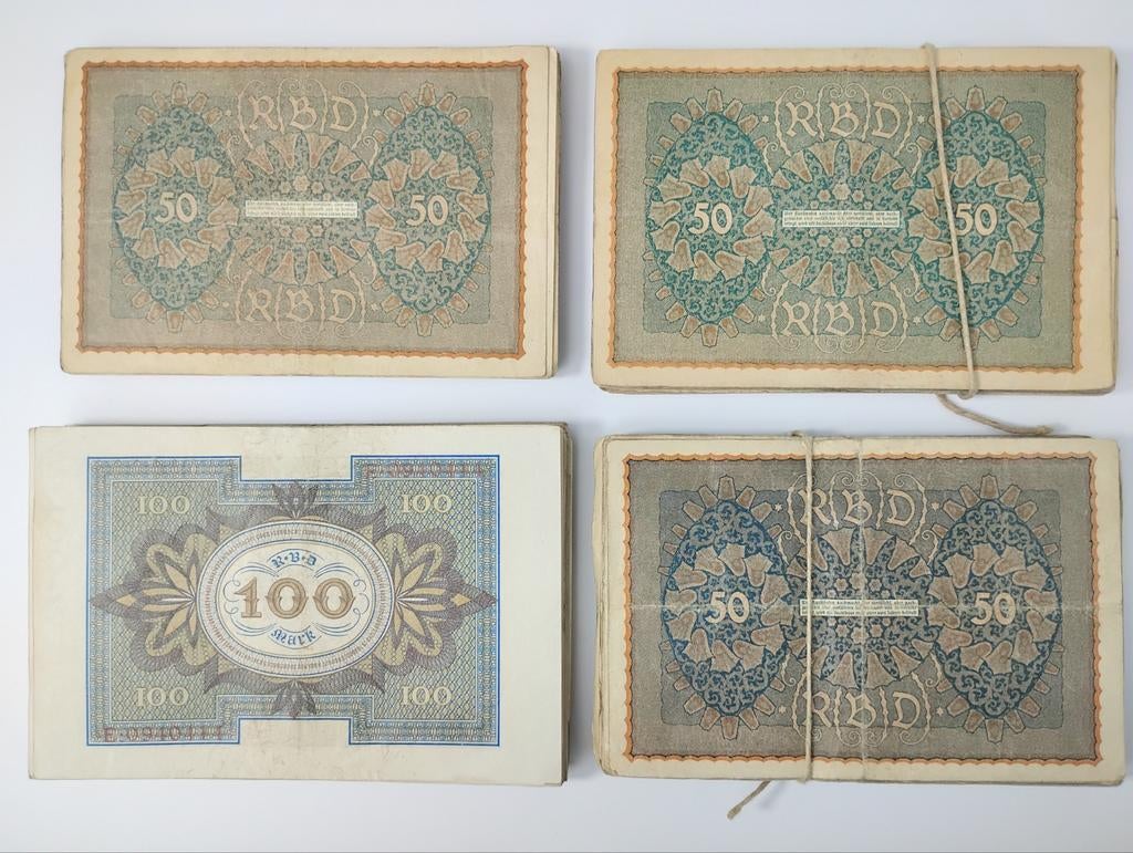 Set antieke bankbiljetten van Marks Reichsbankbiljet Duitsla, Postzegels en Munten, Ophalen of Verzenden, Duitsland, Setje