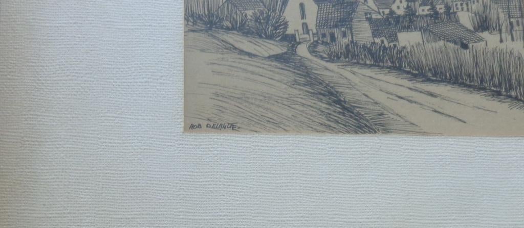 ROB DELANGE / DORPSZICHT / ORIGINEEL WERK / 53x36cm / KADER, Antiquités & Art, Enlèvement ou Envoi