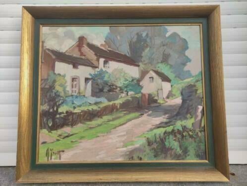 huile sur toile maisons signe michel genot, Antiquités & Art, Art | Peinture | Classique, Enlèvement ou Envoi
