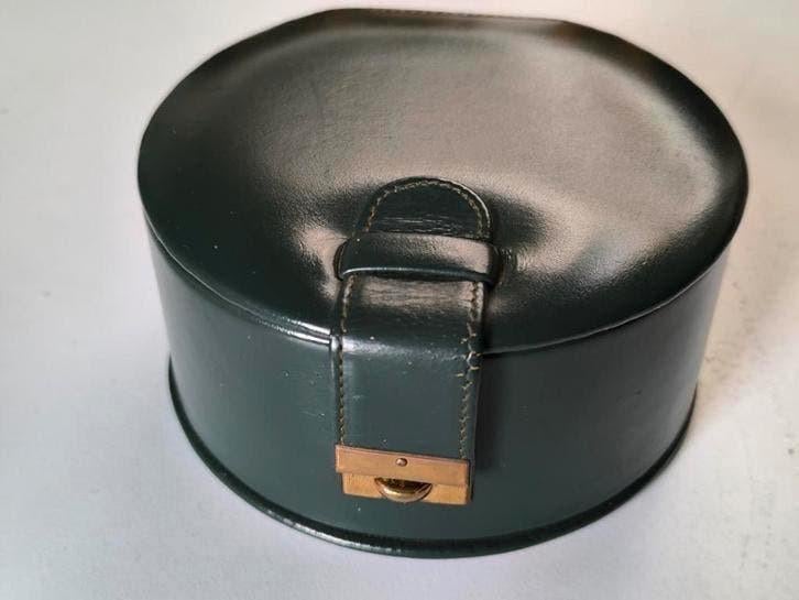 Vintage groen lederen juwelendoosje, Ophalen of Verzenden, Groen